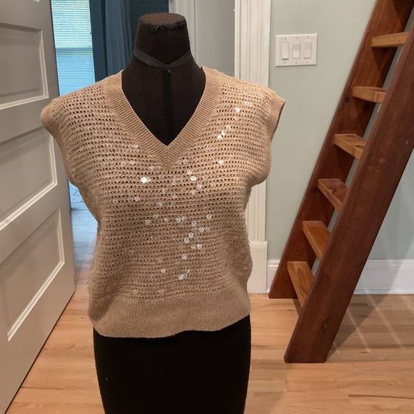 Madewell Sequin Sweater VestHeather Tawny Size XXS - Picture 1 of 6